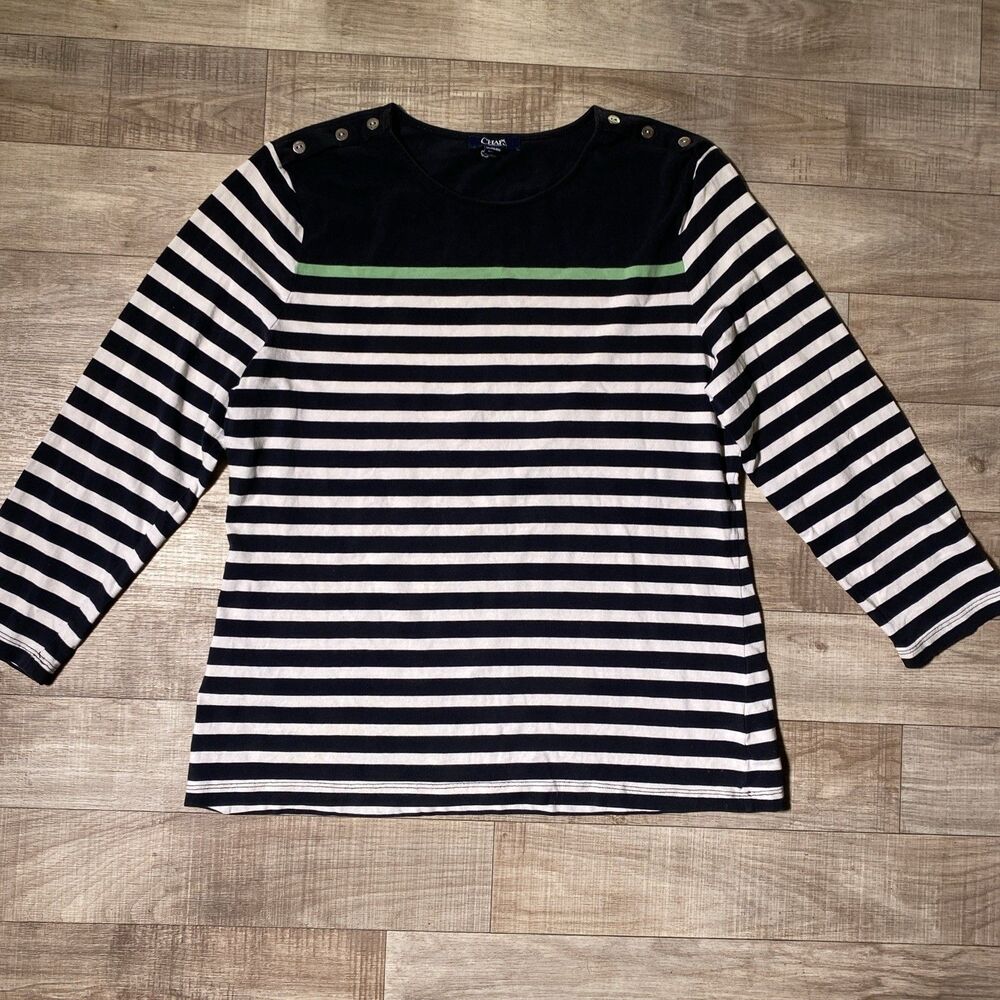 CHAPS Size 2XL  Blue White Striped Pullover 3/4 Sleeve Knit Top